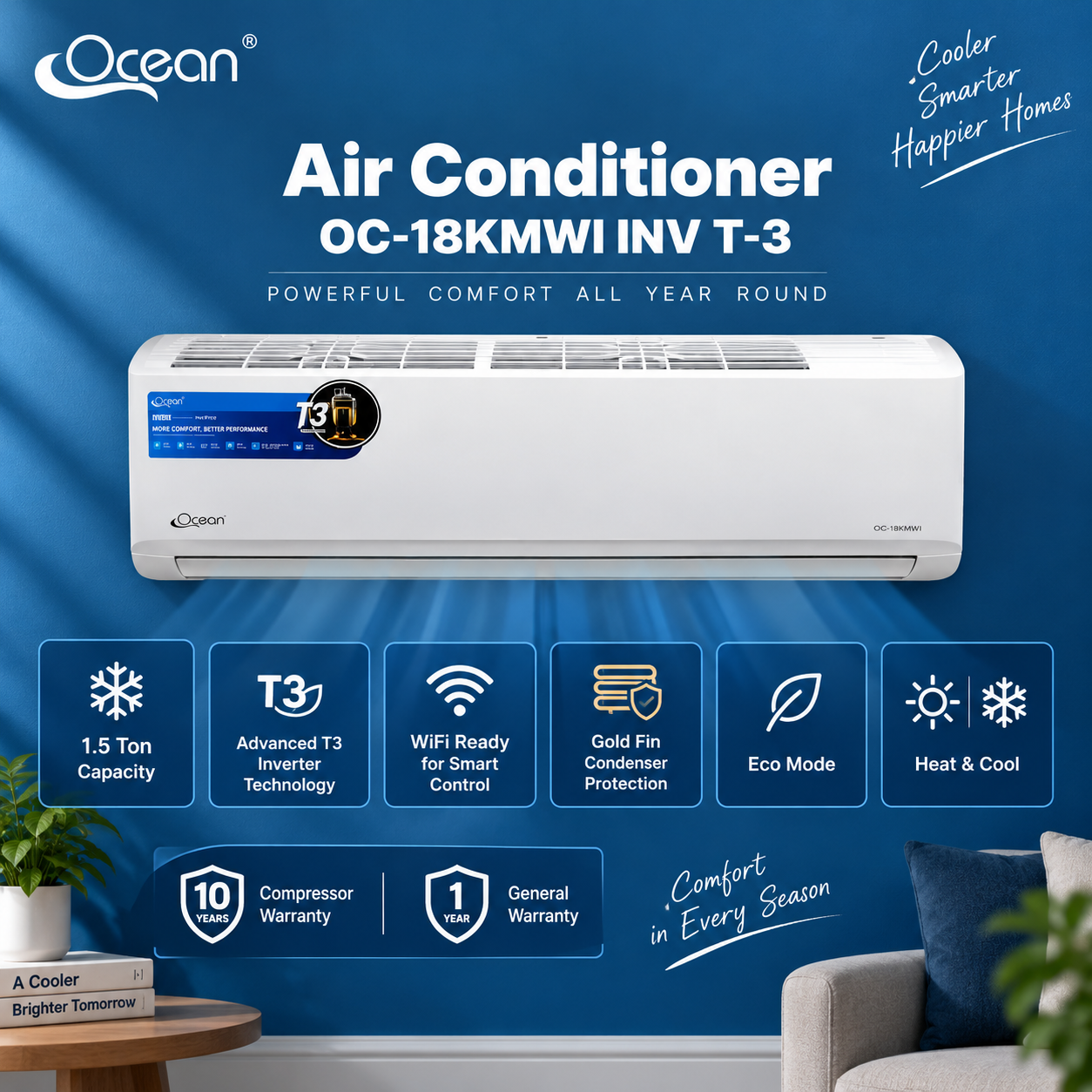 Ocean OC-18KMWI INV T-3 Split Air Conditioner - 1.5 Ton